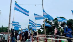 আর্জেন্টাইন সমর্থকদের টানানো পতাকায় ছেয়ে গেছে মেহেন্দীগঞ্জ